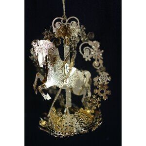 Danbury Mint 2006 Gold-Plated Carousel Horse Ornament With Intricate Snowflake D